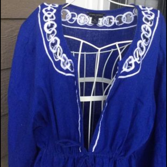 Banana Republic Deep Blue Empire Waist Drawstring & WHite Emdroidery Dress XL - Picture 4 of 15